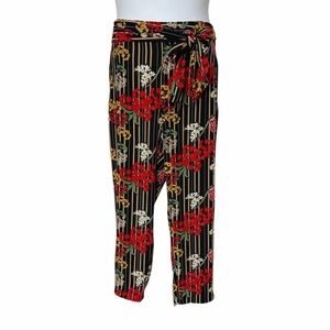 Monroe & Main Floral Striped Self Sash Pull On Baggy Office Brunch Casual Pant